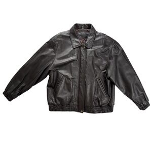 St Johns Bay Y2K Jacket Men XL Brown Genuine Leather Bomber Zip Quilted Lining